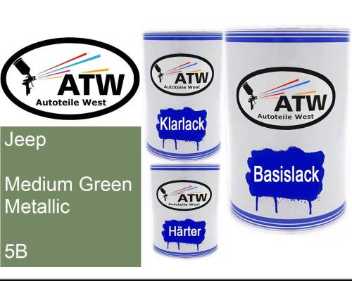 Jeep, Medium Green Metallic, 5B: 500ml Lackdose + 500ml Klarlack + 250ml Härter - Set, von ATW Autoteile West.